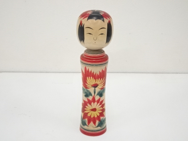 JAPANESE FOLK CRAFT / WOODEN KOKESHI DOLL / 21.5 cm / SIGNED ARTISAN WORK